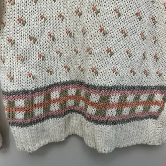 Vintage Handmade Crew Neck Floral Knit Pullover Sweater Neutrals Women's Medium - Picture 5 of 14